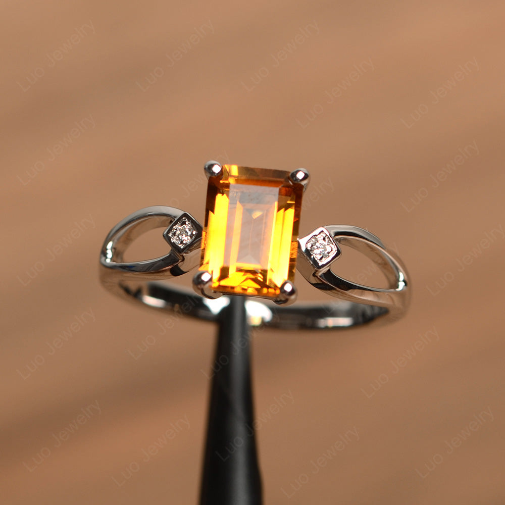 Emerald Cut Citrine Ring Split Shank - LUO Jewelry