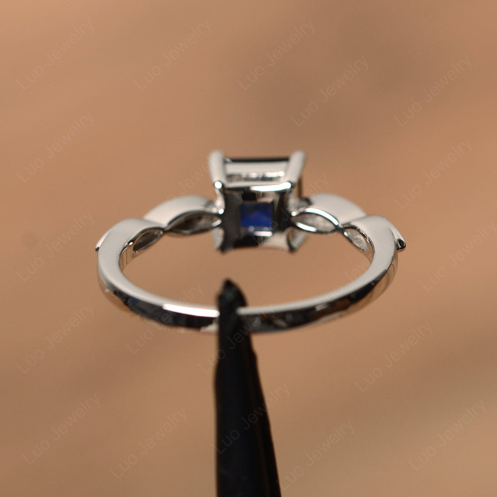 Princess Cut Lab Sapphire Ring White Gold - LUO Jewelry