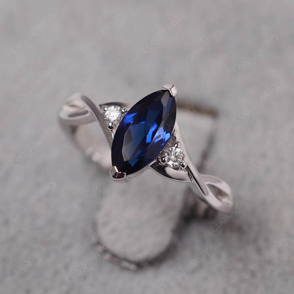 Lab Sapphire Ring Marquise Cut Engagement Ring - LUO Jewelry