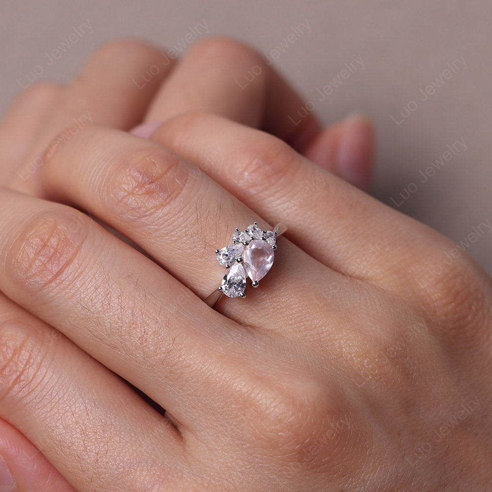 Pear Shaped Cluster Rose Quartz Mothers Ring