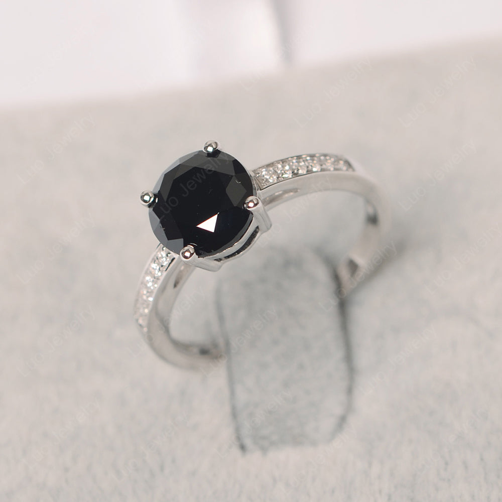 Round Cut Black Stone Ring Yellow Gold - LUO Jewelry