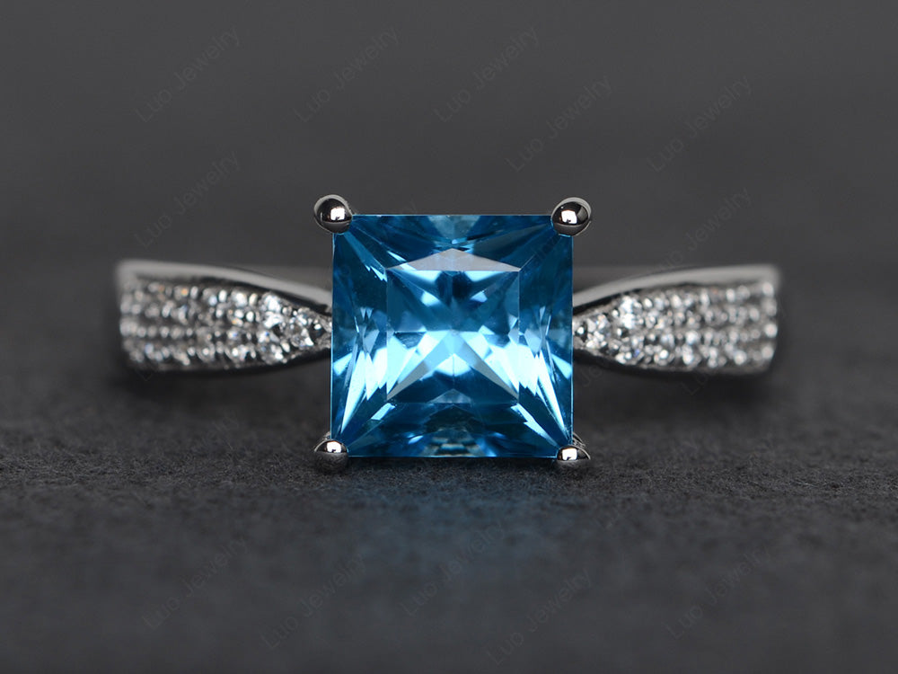 Princess Swiss Blue Topaz Ring Sterling Silver - LUO Jewelry