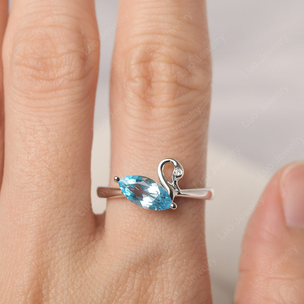 Swiss Blue Topaz Ring Swan Engagement Ring - LUO Jewelry