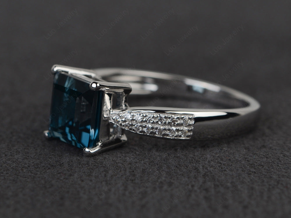Square London Blue Topaz Ring Sterling Silver - LUO Jewelry