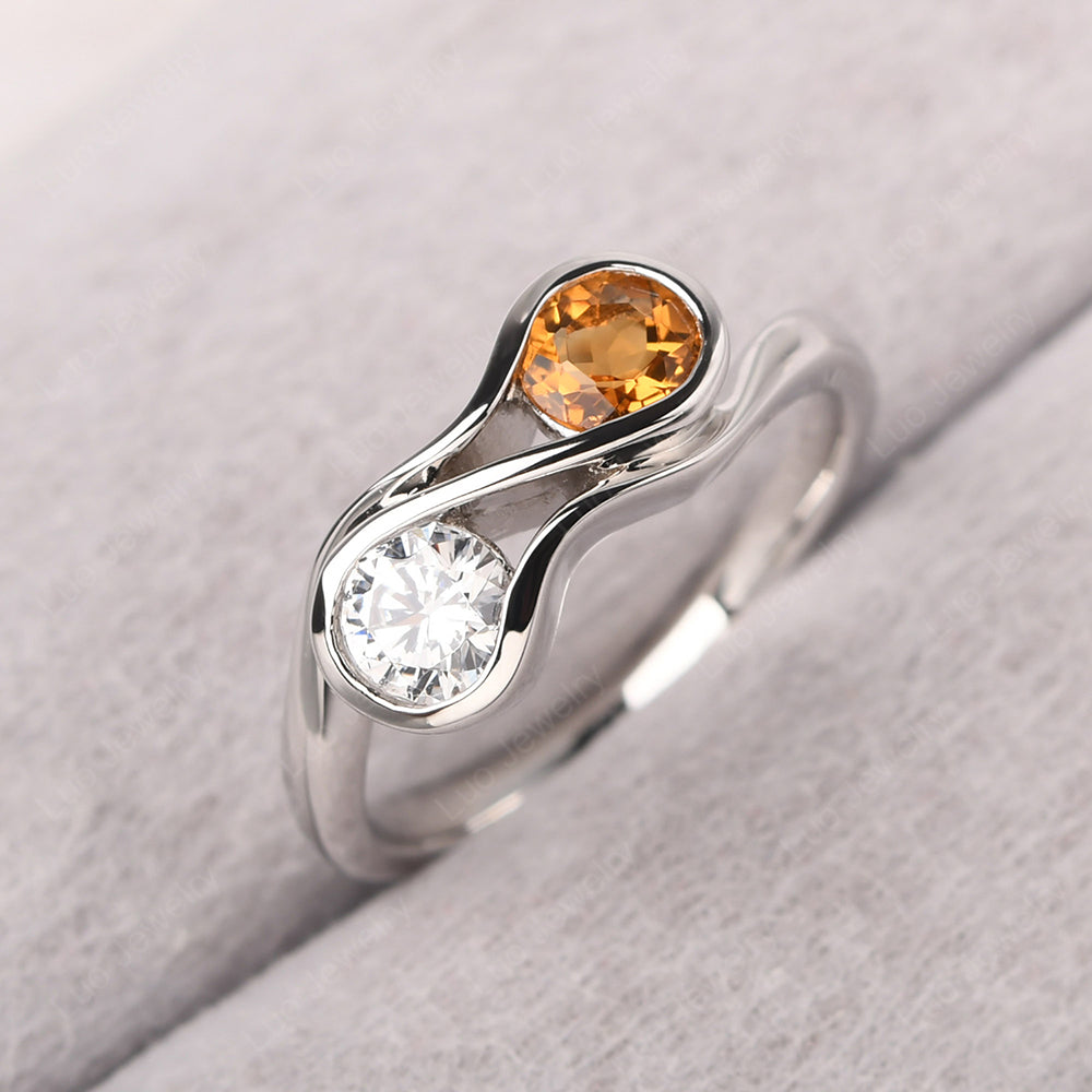 Citrine And Cubic Zirconia Ring Double Stone Engagement Ring - LUO Jewelry