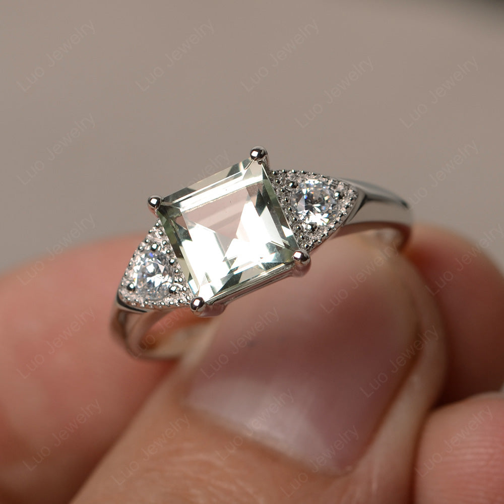 Green Amethyst Engagement Ring Square Cut - LUO Jewelry
