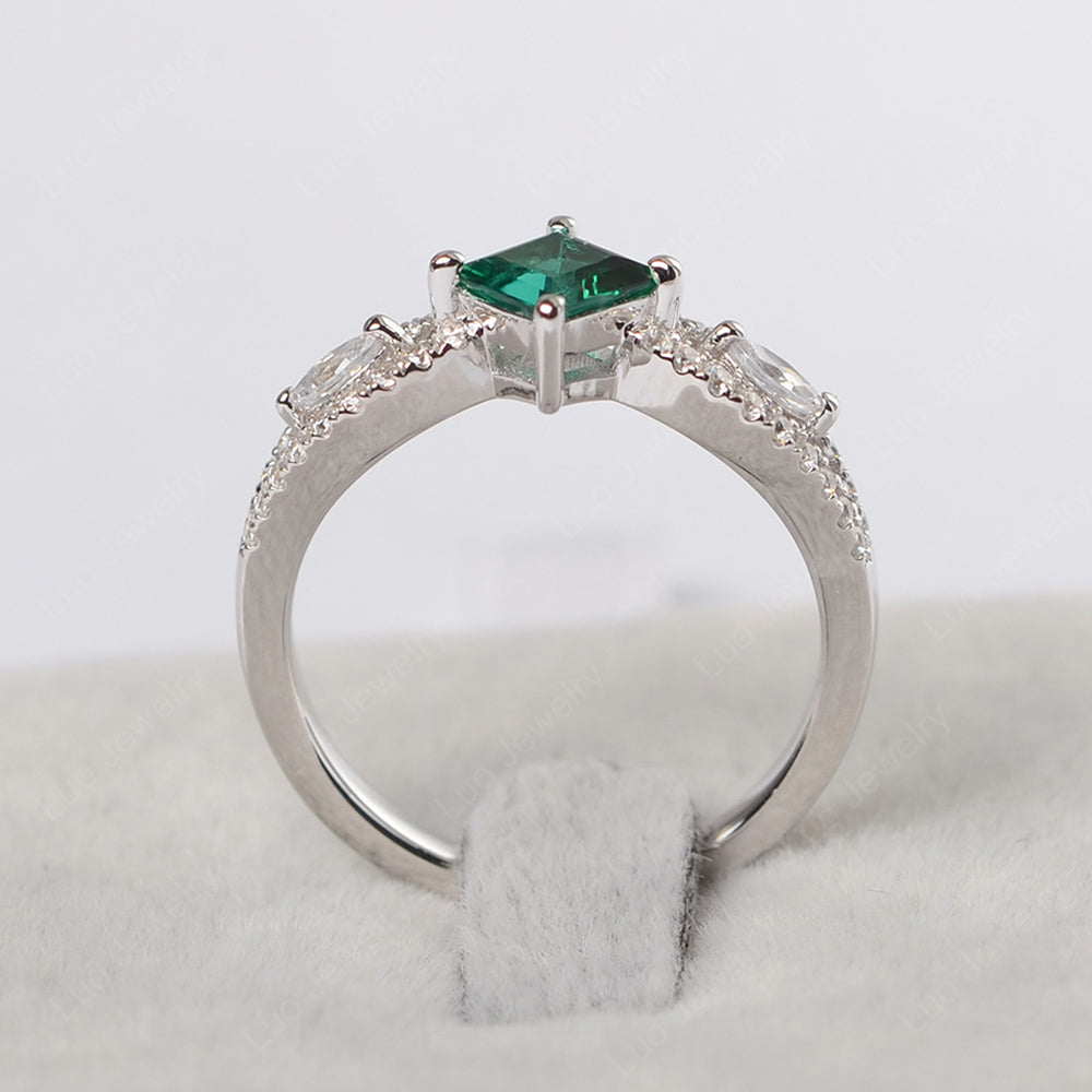 Vintage Square Cut Lab Emerald Ring Rose Gold - LUO Jewelry