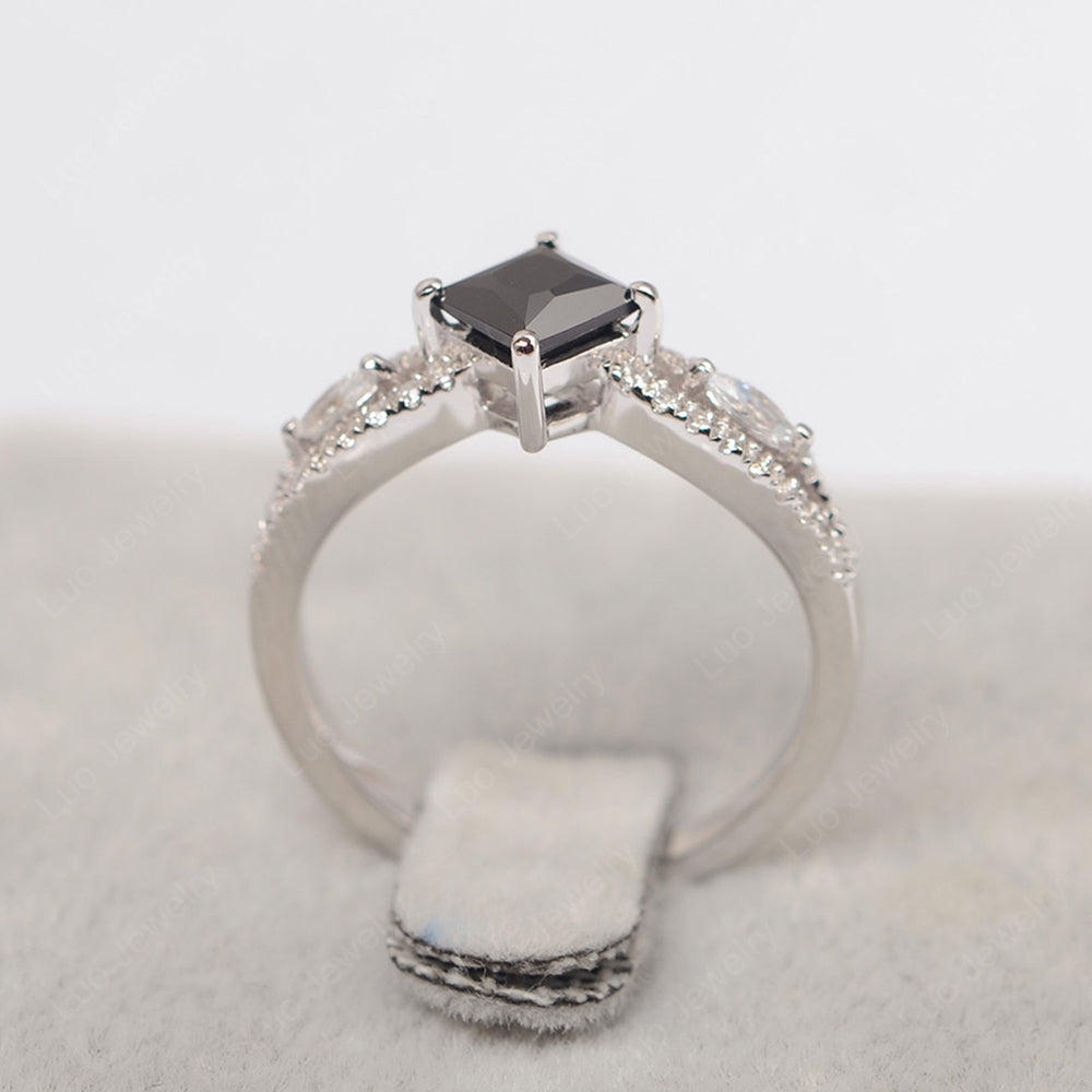 Vintage Princess Cut Black Stone Ring Rose Gold - LUO Jewelry