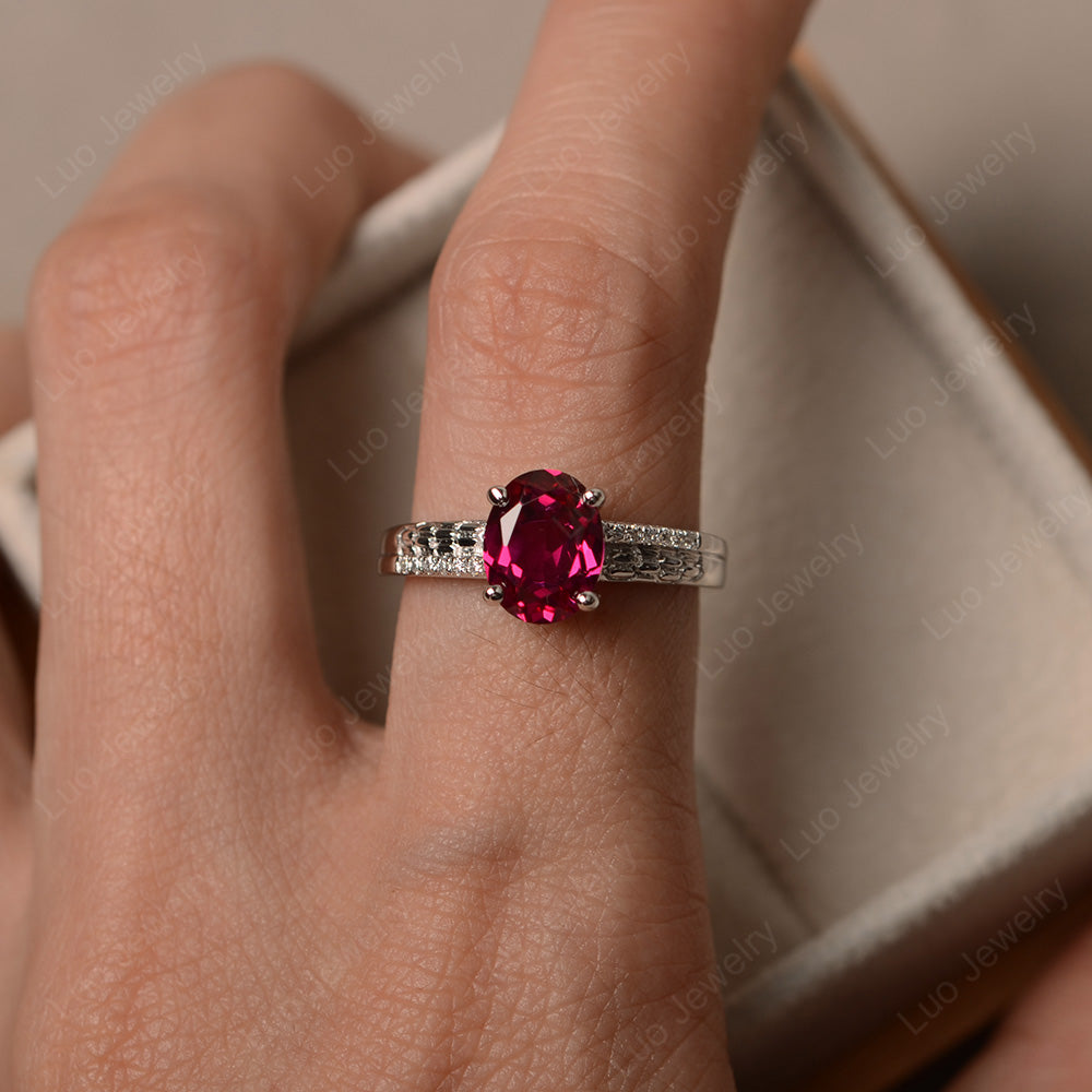 Oval Cut Vintage Ruby Ring White Gold - LUO Jewelry
