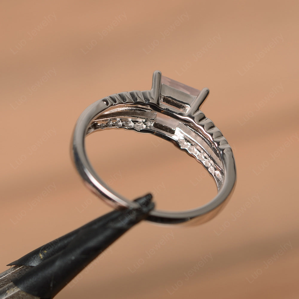 Princess Cut Rose Quartz Art Deco Ring Silver - LUO Jewelry