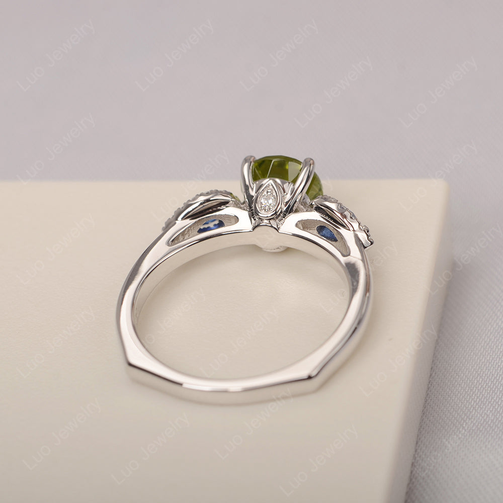 Peridot Euro Shank Ring With Pear Side Stones - LUO Jewelry