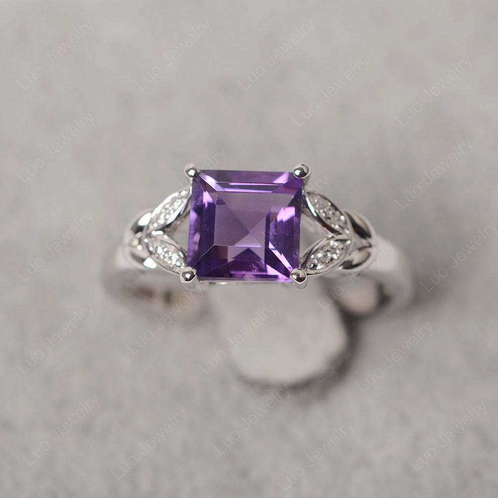 Square Cut Amethyst Wedding Ring - LUO Jewelry