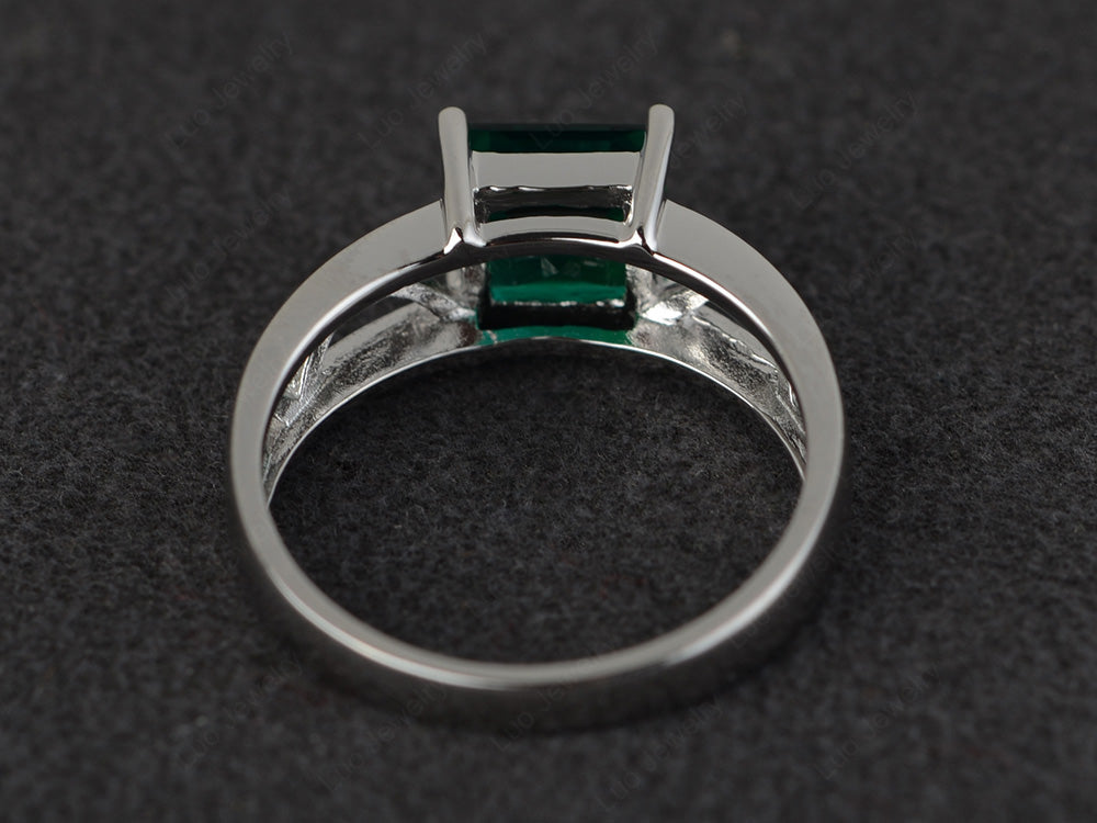 Lab Emerald Solitaire Ring Wide Band Silver - LUO Jewelry