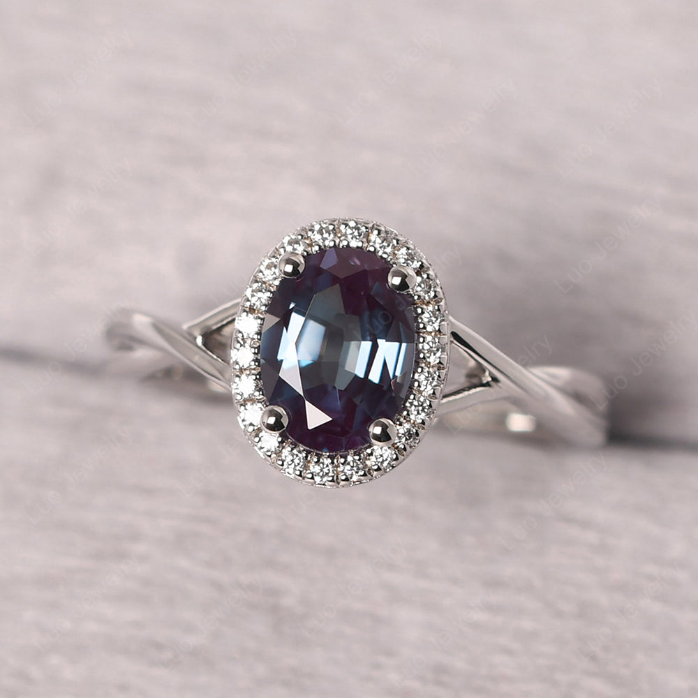 Oval Alexandrite Halo Engagement Ring - LUO Jewelry