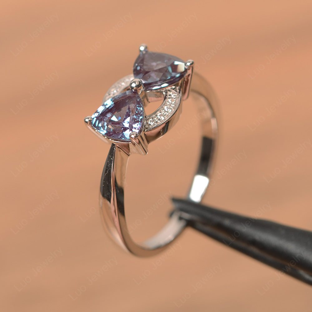 Trillion Cut Alexandrite Ring 2 Stone Mothers Ring - LUO Jewelry