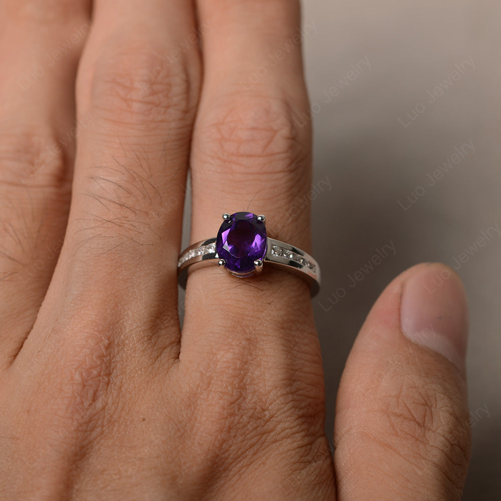 Amethyst Engagement Ring Oval Cut Rose Gold - LUO Jewelry