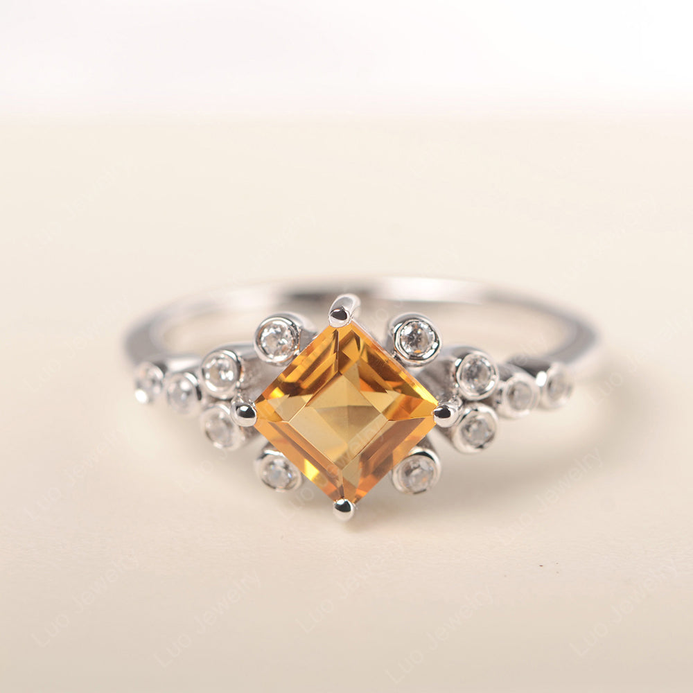 Square Cut Citrine Engagement Ring Rose Gold - LUO Jewelry
