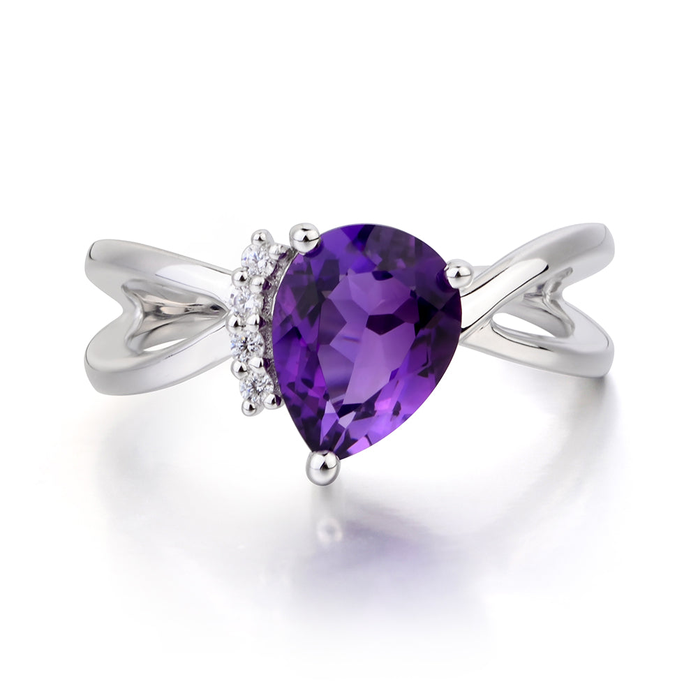 Amethyst Ring Split Shank Pear Engagement Ring - LUO Jewelry