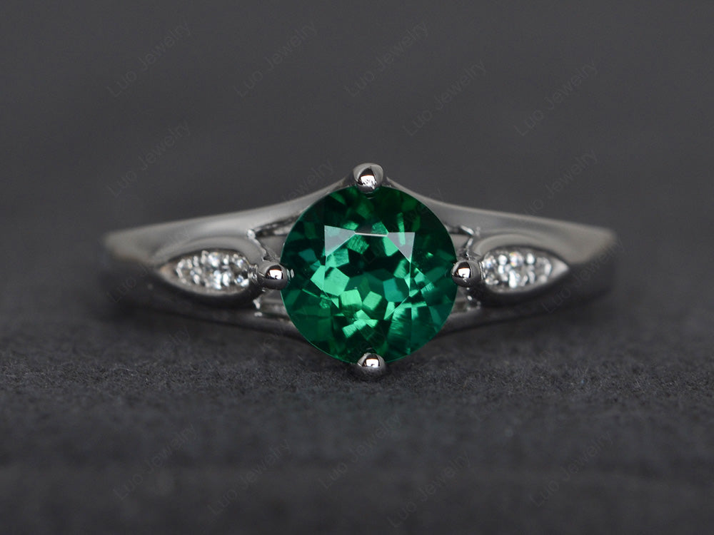 Vintage Round Cut Lab Emerald Ring Sterling Silver - LUO Jewelry