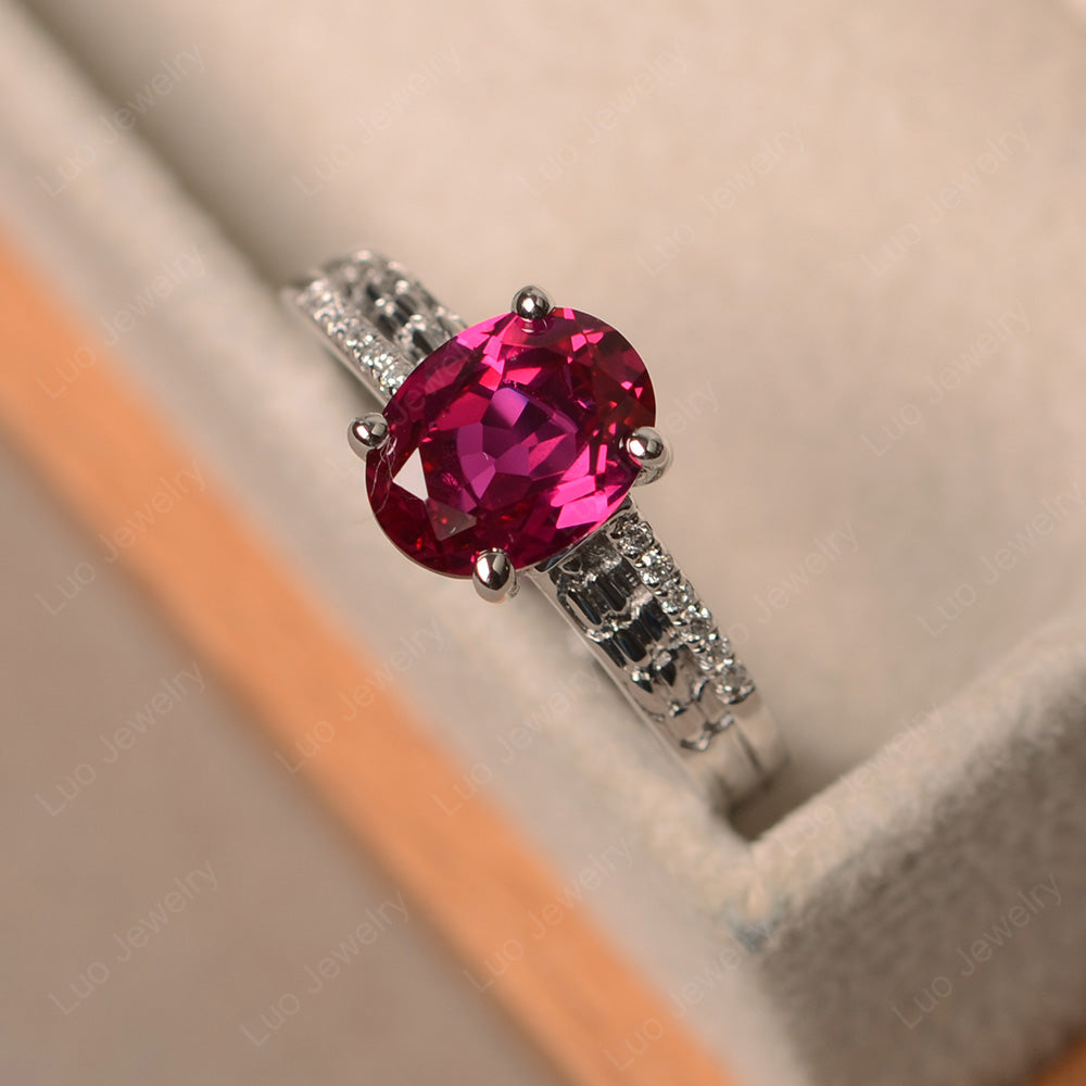 Oval Cut Vintage Ruby Ring White Gold - LUO Jewelry