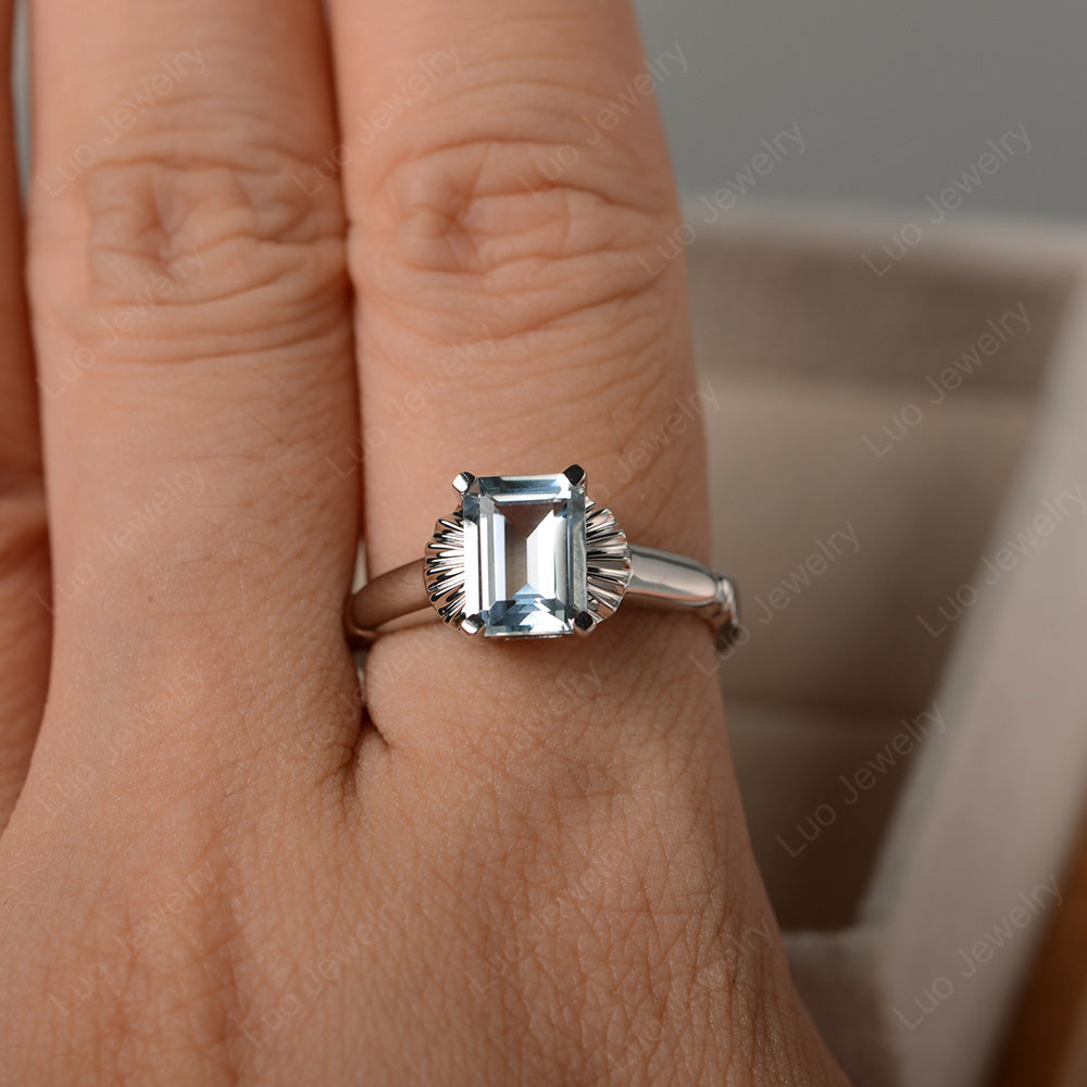 Vintage Emerald Cut Aquamarine Solitaire Ring - LUO Jewelry