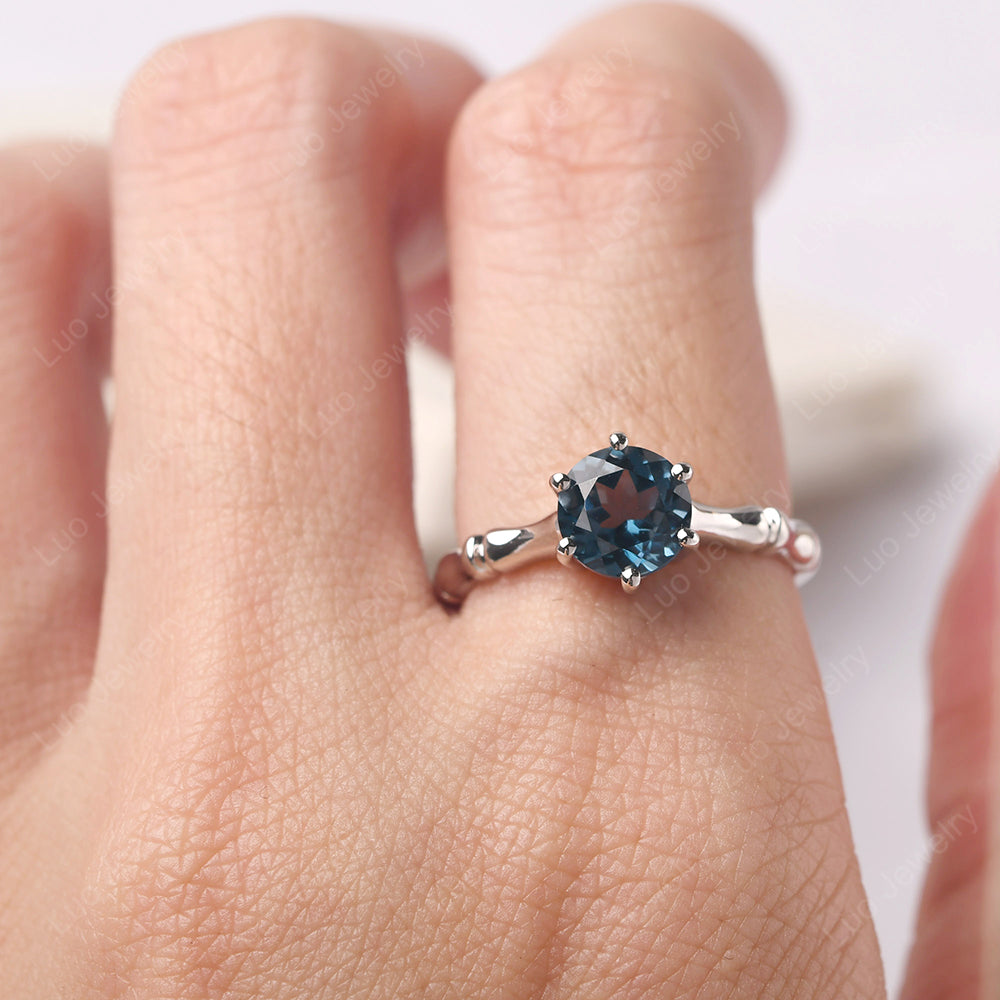Bamboo 6 Prong London Blue Topaz Solitaire Ring - LUO Jewelry
