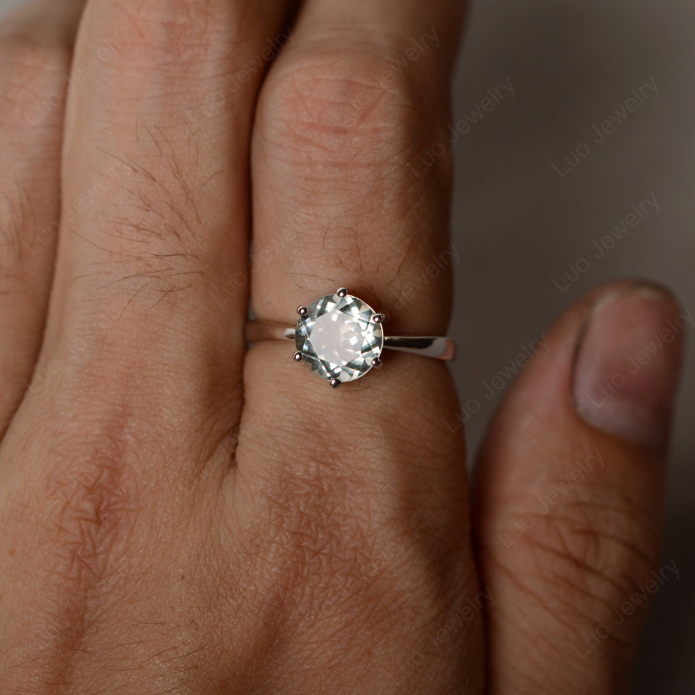 Six Prong Green Amethyst Solitaire Ring For Women - LUO Jewelry