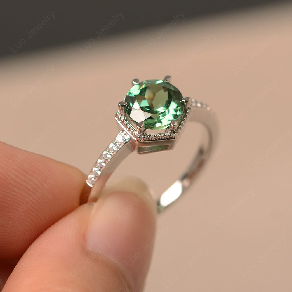 Art Deco Hexagon Set Green Sapphire Ring Rose Gold - LUO Jewelry