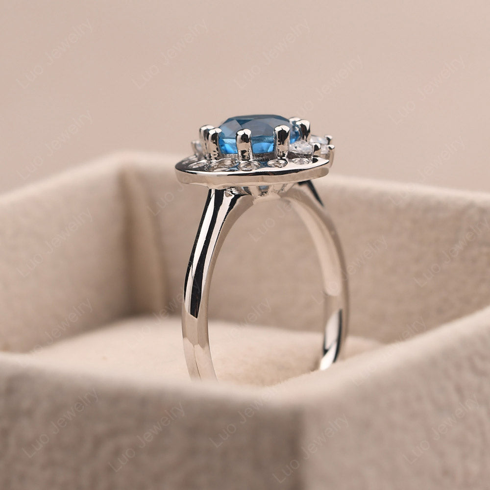 Unique Swiss Blue Topaz Engagement Ring Yellow Gold - LUO Jewelry