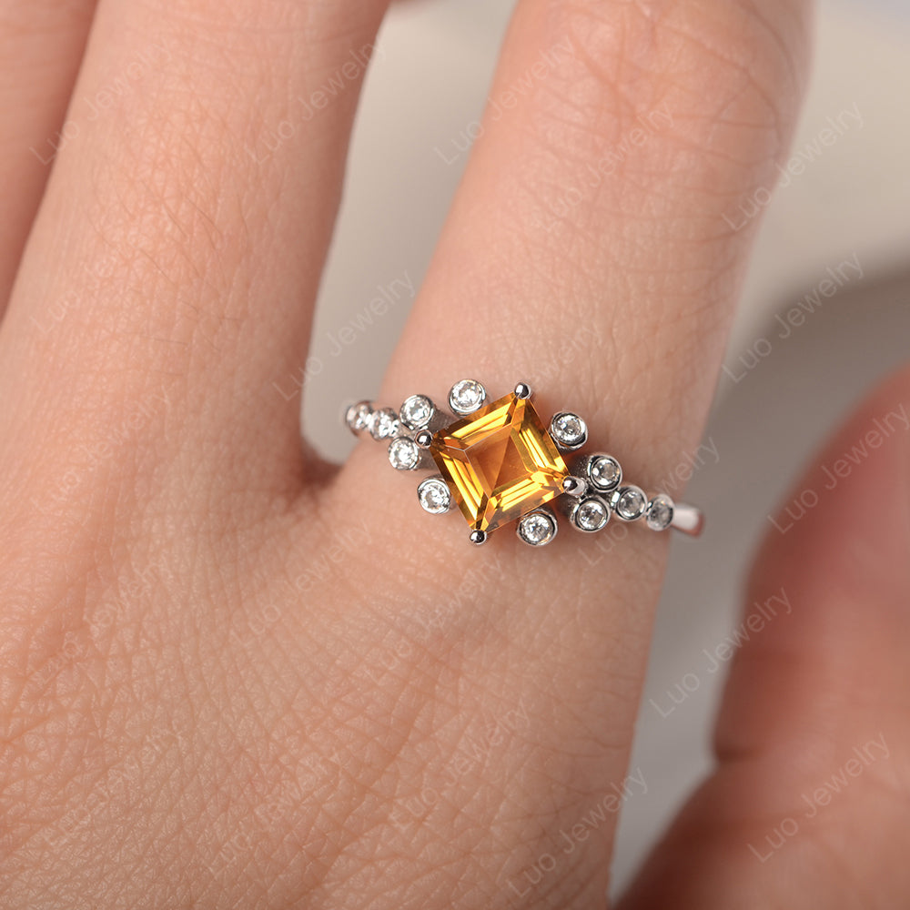 Square Cut Citrine Engagement Ring Rose Gold - LUO Jewelry