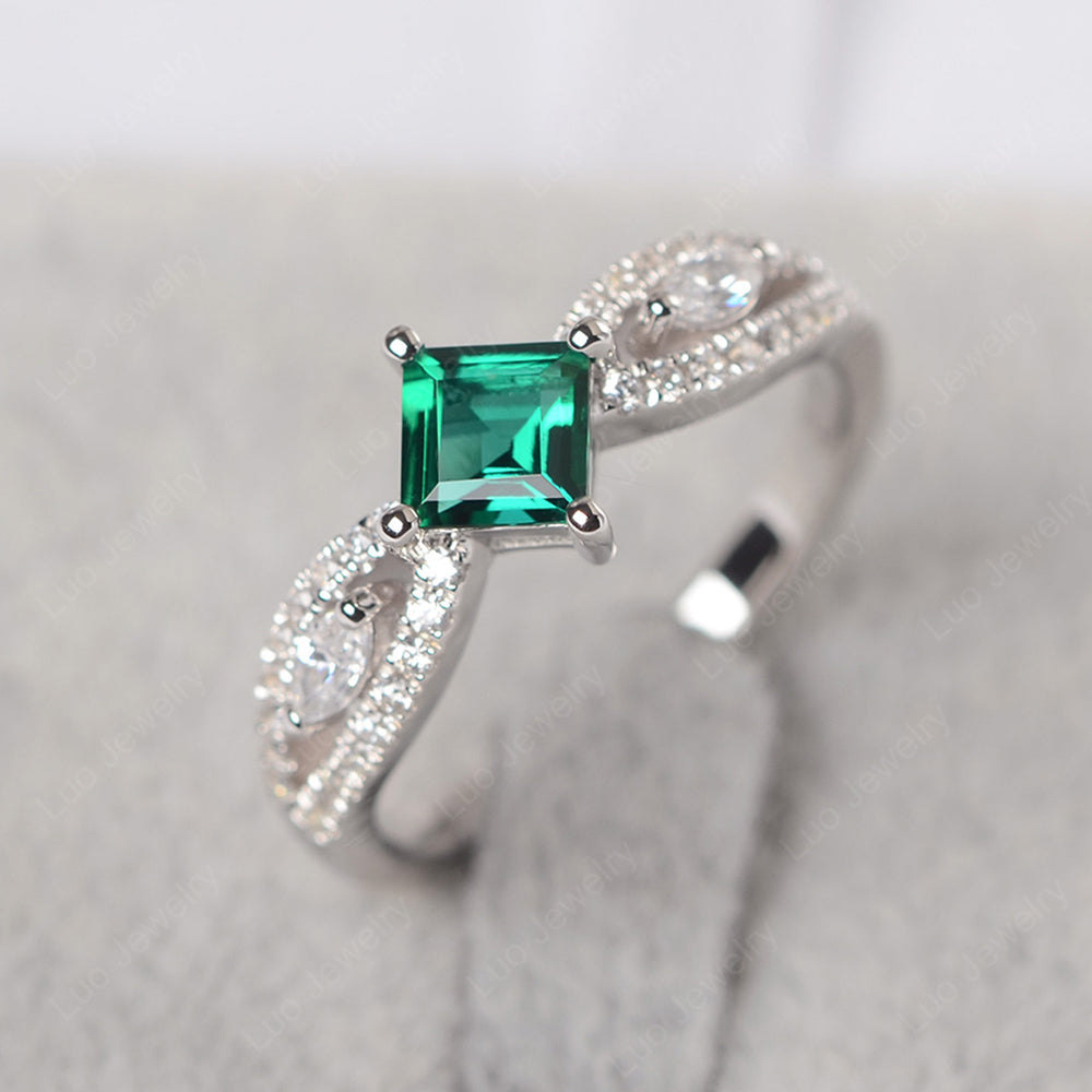 Vintage Square Cut Lab Emerald Ring Rose Gold - LUO Jewelry