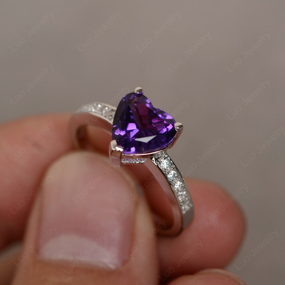 Hear Cut Amethyst Engagement Ring White Gold - LUO Jewelry