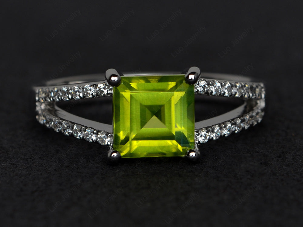 Square Cut Peridot Split Shank Wedding Ring - LUO Jewelry