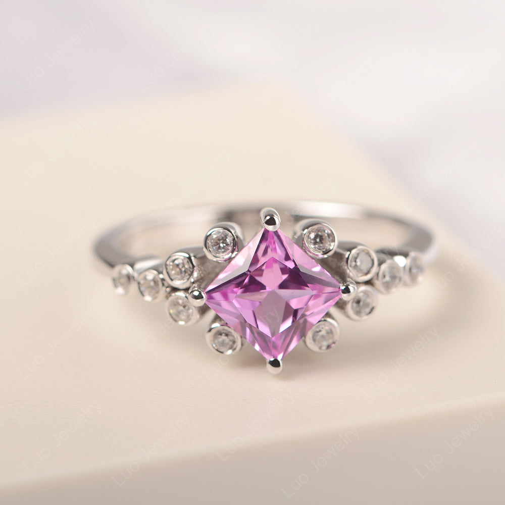 Princess Cut Pink Sapphire Engagement Ring Rose Gold - LUO Jewelry