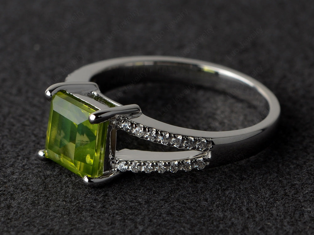 Square Cut Peridot Split Shank Wedding Ring - LUO Jewelry