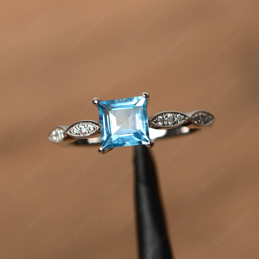 Square Cut Swiss Blue Topaz Ring White Gold - LUO Jewelry