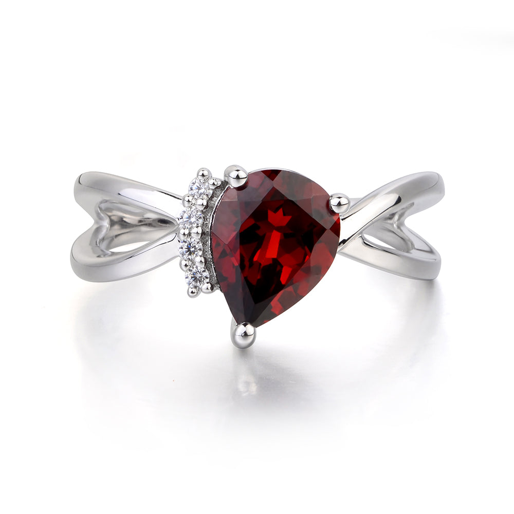 Garnet Ring Split Shank Pear Engagement Ring - LUO Jewelry