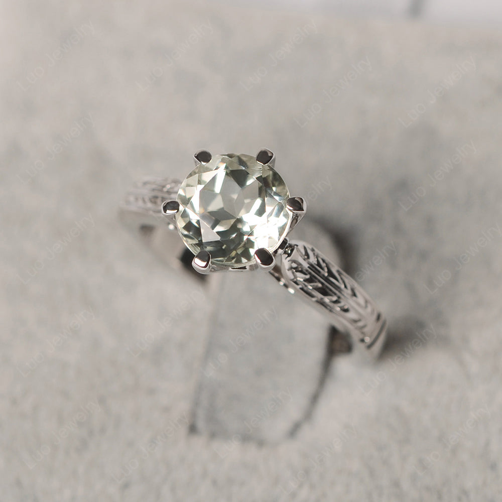 Vintage Green Amethyst Cathedral Engagement Ring - LUO Jewelry