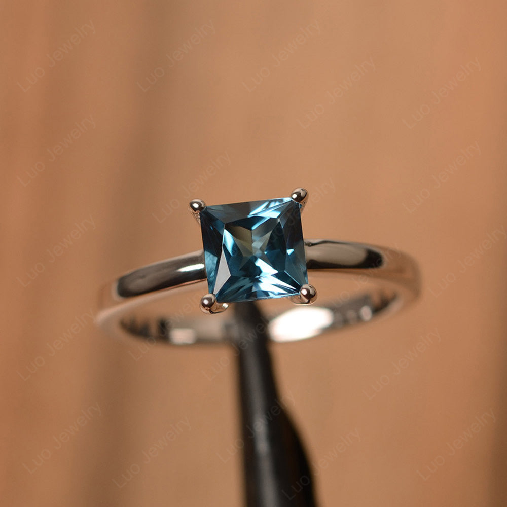Princess Cut Solitaire London Blue Topaz Promise Ring - LUO Jewelry