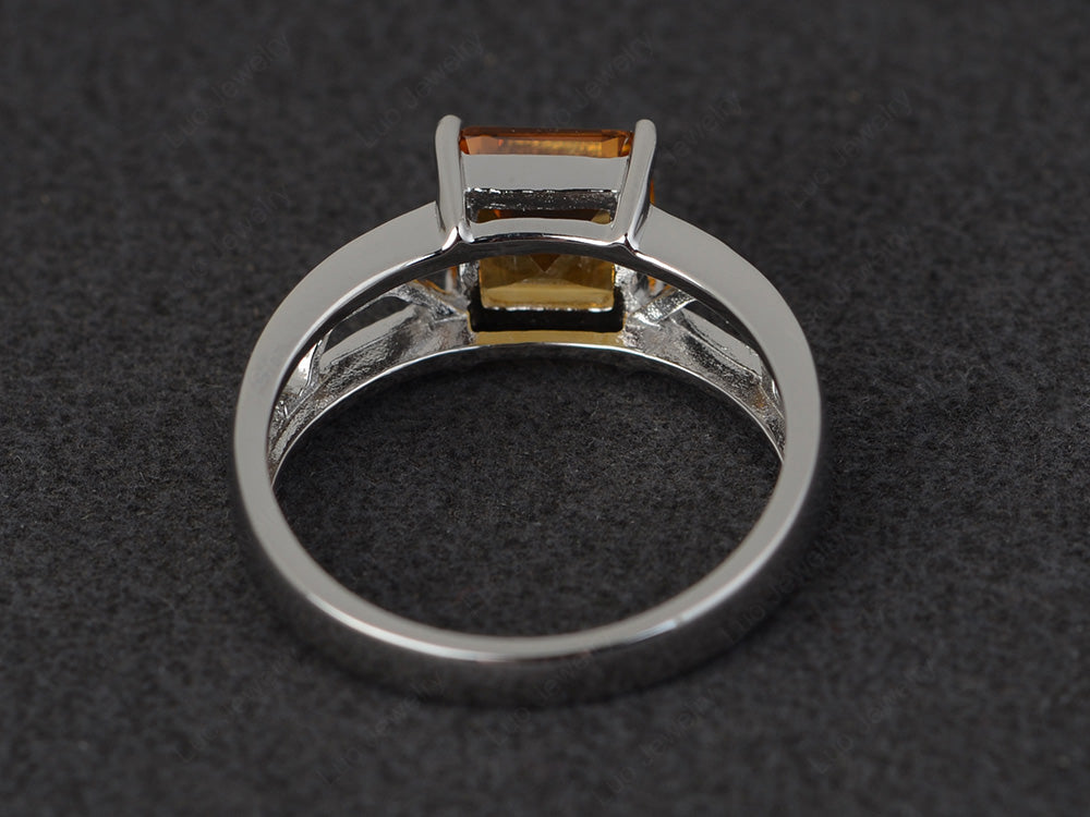 Citrine Solitaire Ring Wide Band Silver - LUO Jewelry