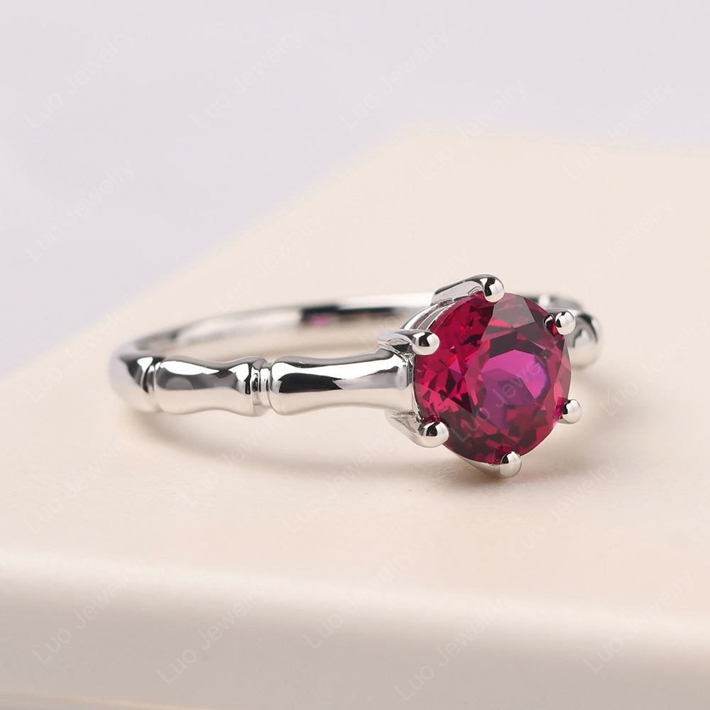 Bamboo 6 Prong Ruby Solitaire Ring - LUO Jewelry