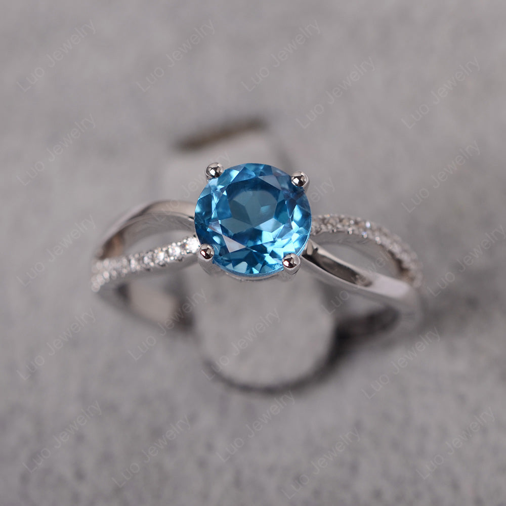 Swiss Blue Topaz Ring Split Shank Engagement Ring - LUO Jewelry