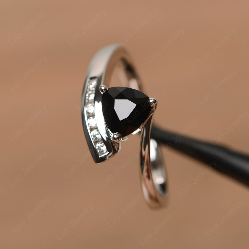 Trillion Cut Black Stone Engagement Ring Silver - LUO Jewelry