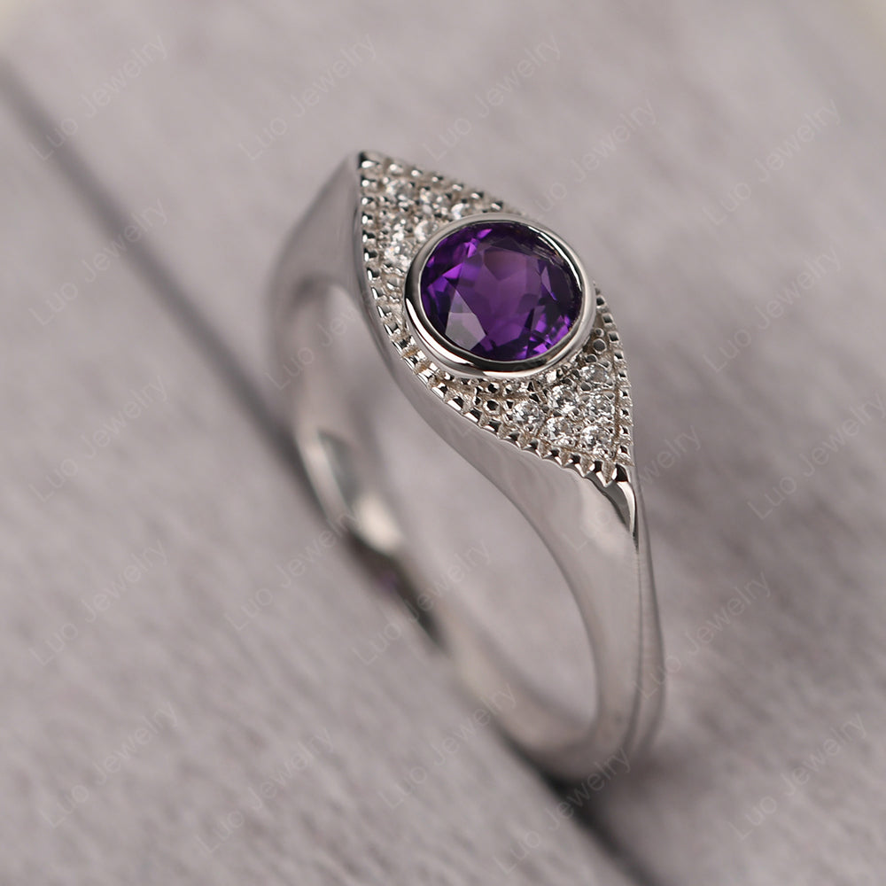 Amethyst Ring Evil Eye Ring Yellow Gold - LUO Jewelry