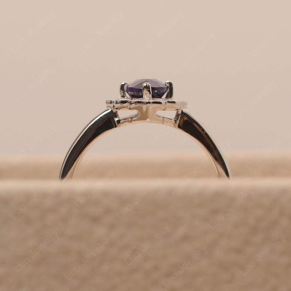 Marquise Cut Amethyst Halo Engagement Ring - LUO Jewelry