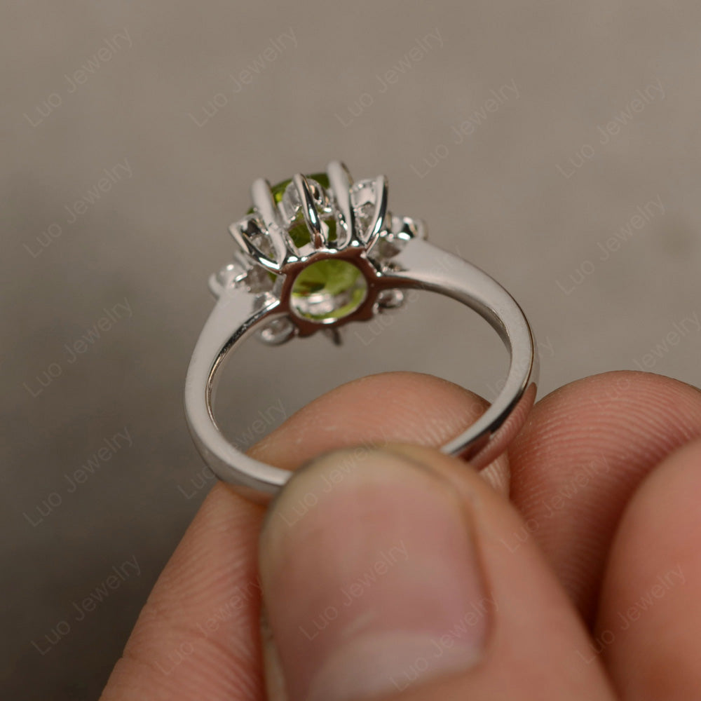 Brilliant Cut Peridot Halo Engagement Ring - LUO Jewelry