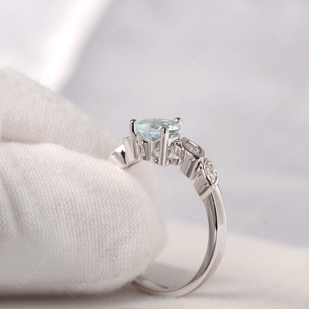 Vintage Heart Aquamarine Ring White Gold - LUO Jewelry