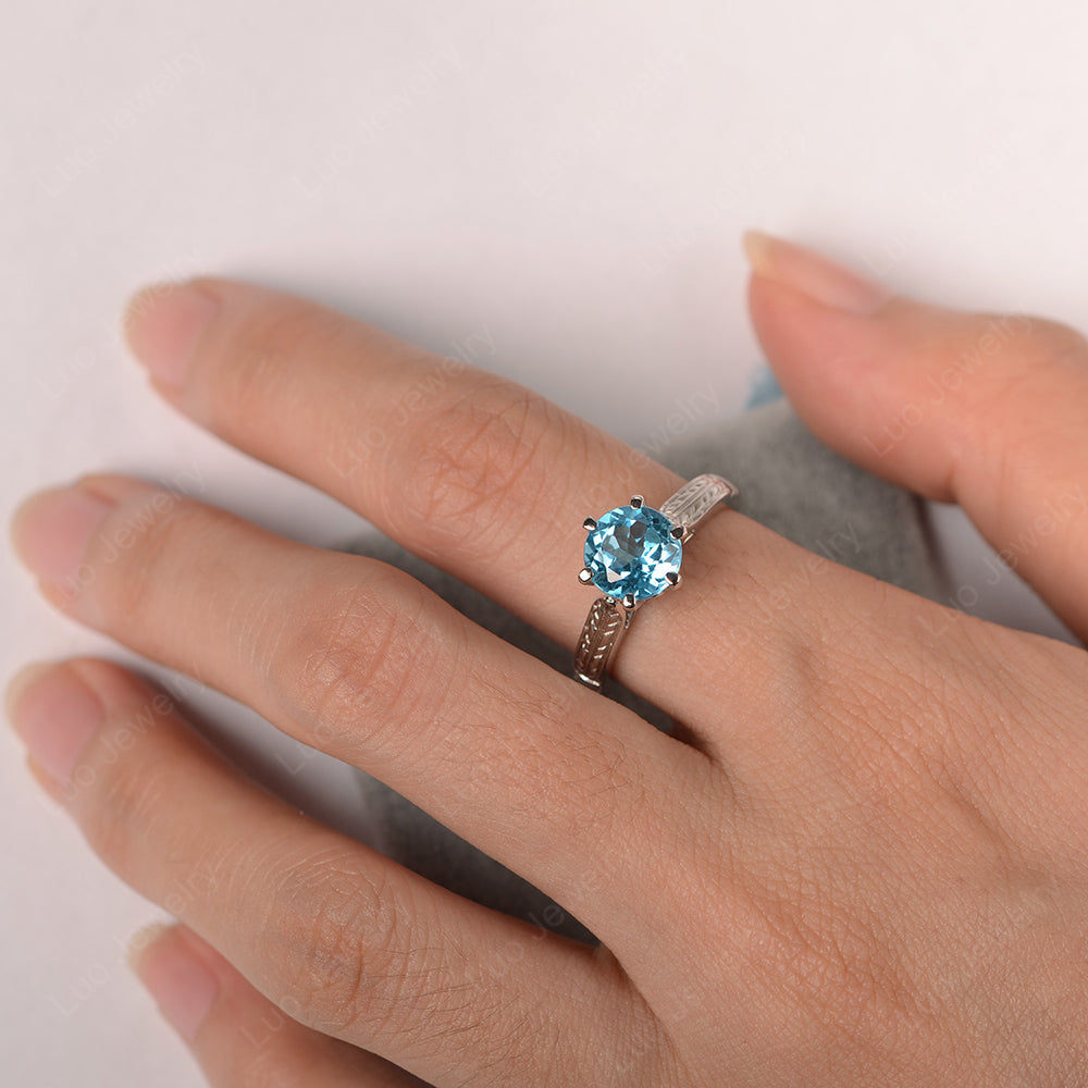 Vintage Swiss Blue Topaz Cathedral Engagement Ring - LUO Jewelry