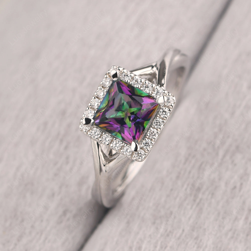Mystic Topaz Split Shank Halo Engagement Rings - LUO Jewelry
