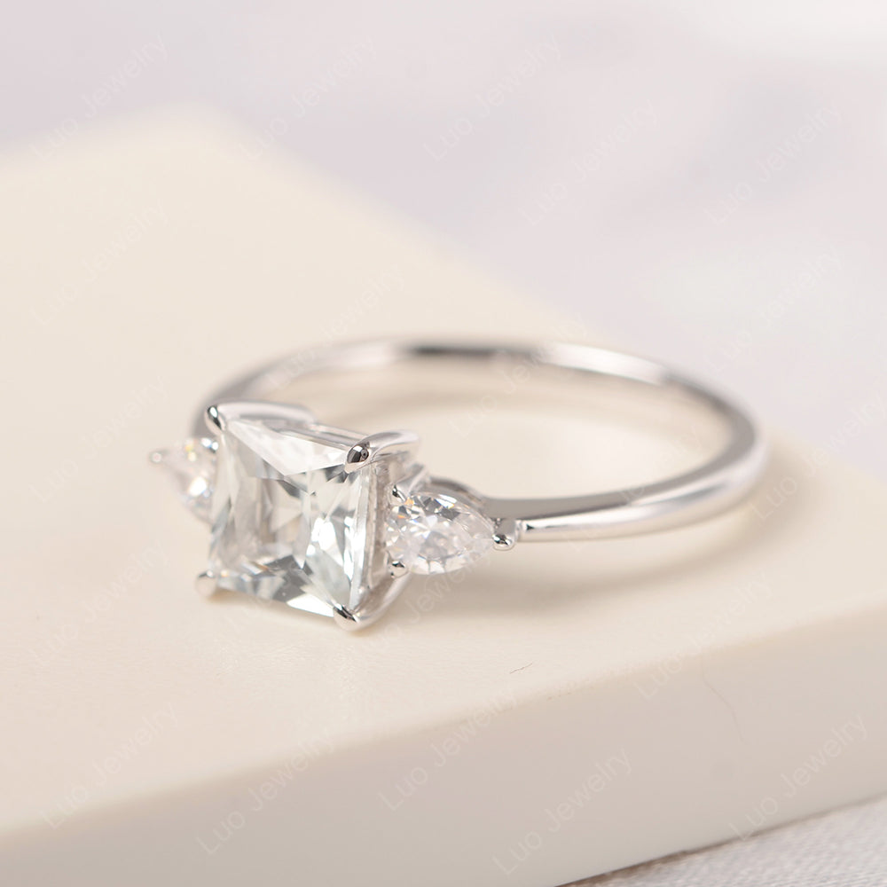 Princess Cut White Topaz Ring With Pear Side Stone - LUO Jewelry